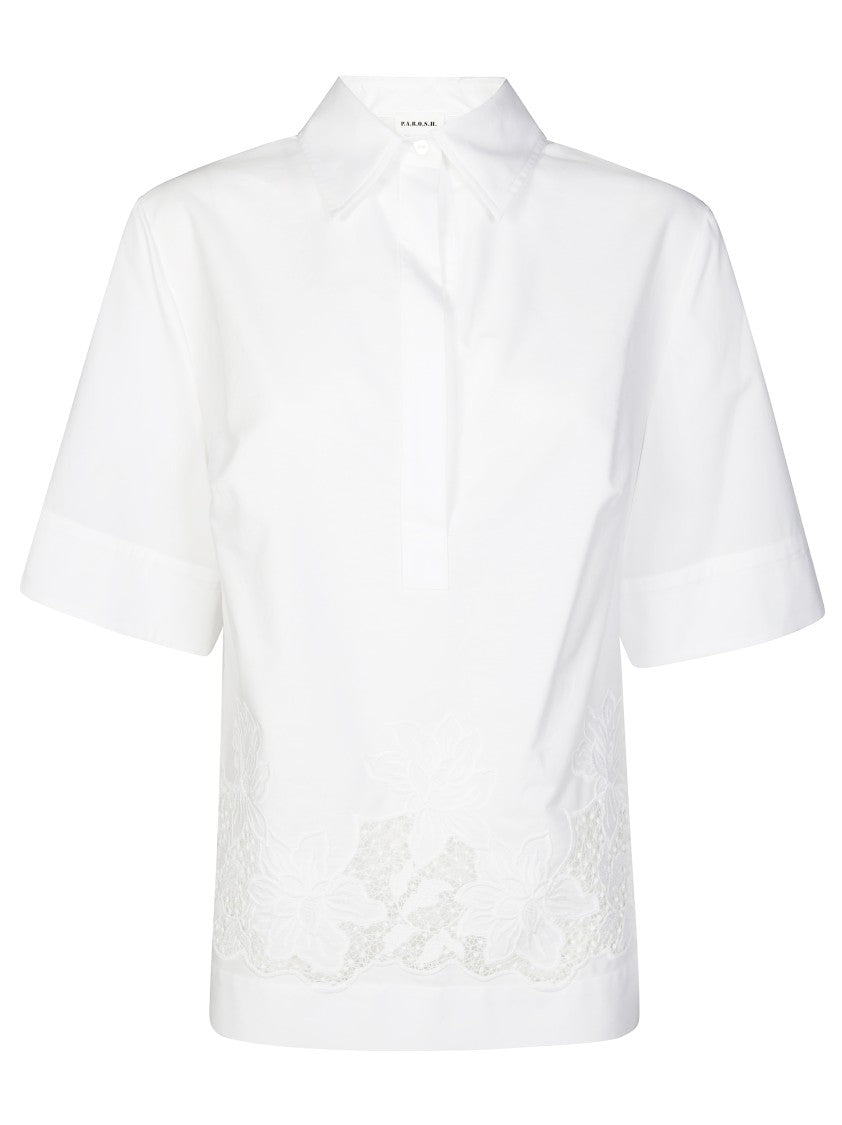 Parosh Floral Embroidered Blouse With Classic Collar