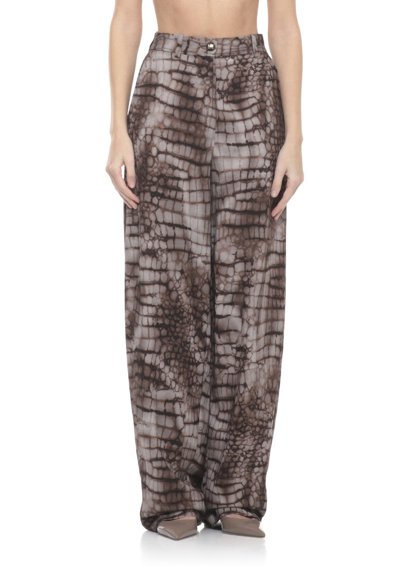 Elisabetta Franchi Brown Viscose Animalier Pants