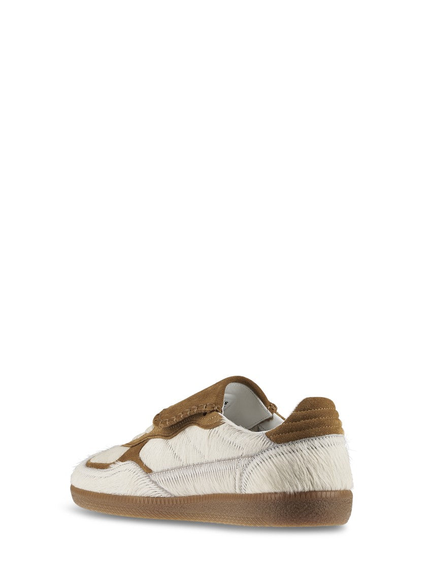 Alohas Tan Leather Sneakers With Textured Fur Accents