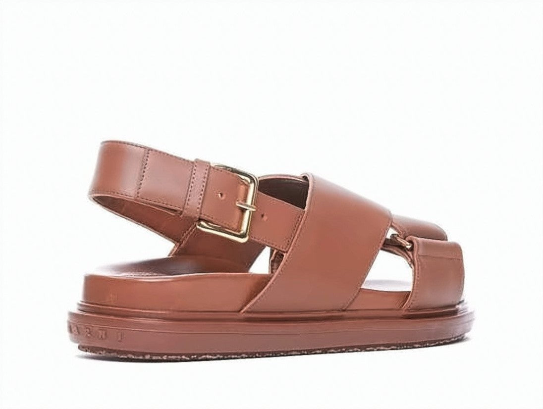 Marni Padded Leather Sandals With Elevated Rubber Sole
