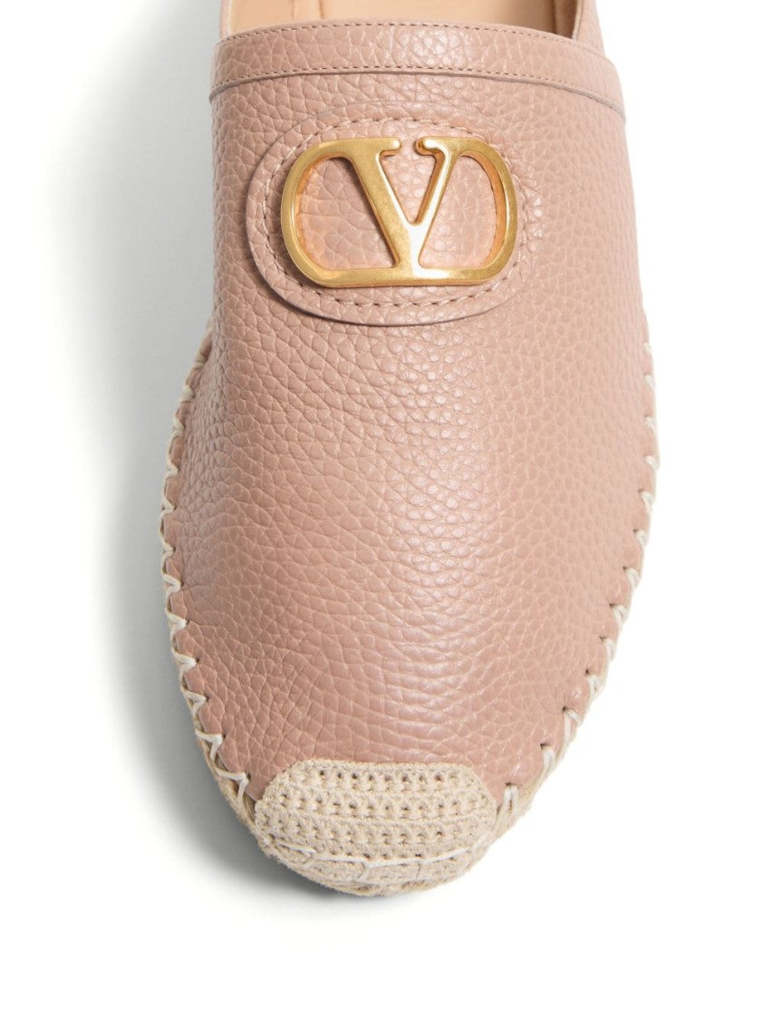 Valentino Garavani Textured Leather Espadrilles With Woven Jute Sole