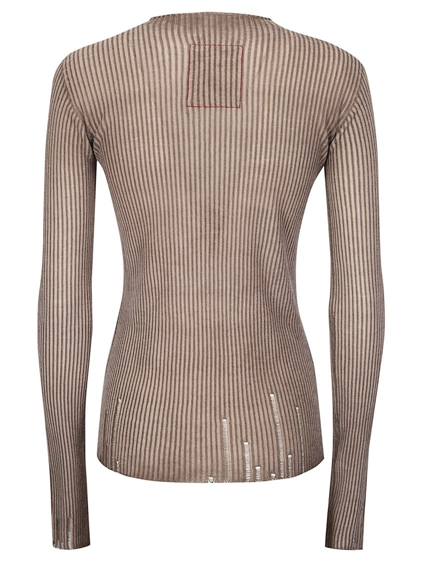 Uma Wang Slim Fit Long Sleeve Top In Lightweight Ribbed Wool