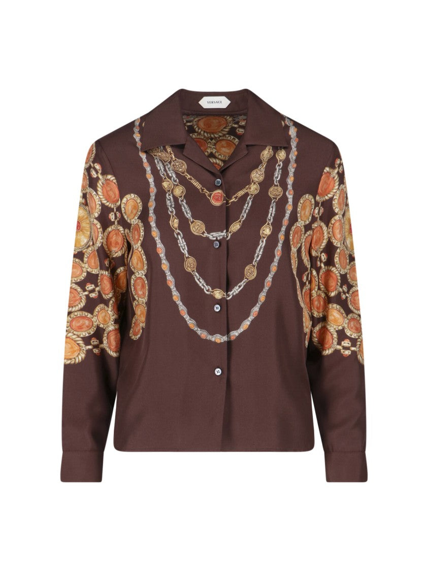 Versace Brown Ornate Print Silk Shirt