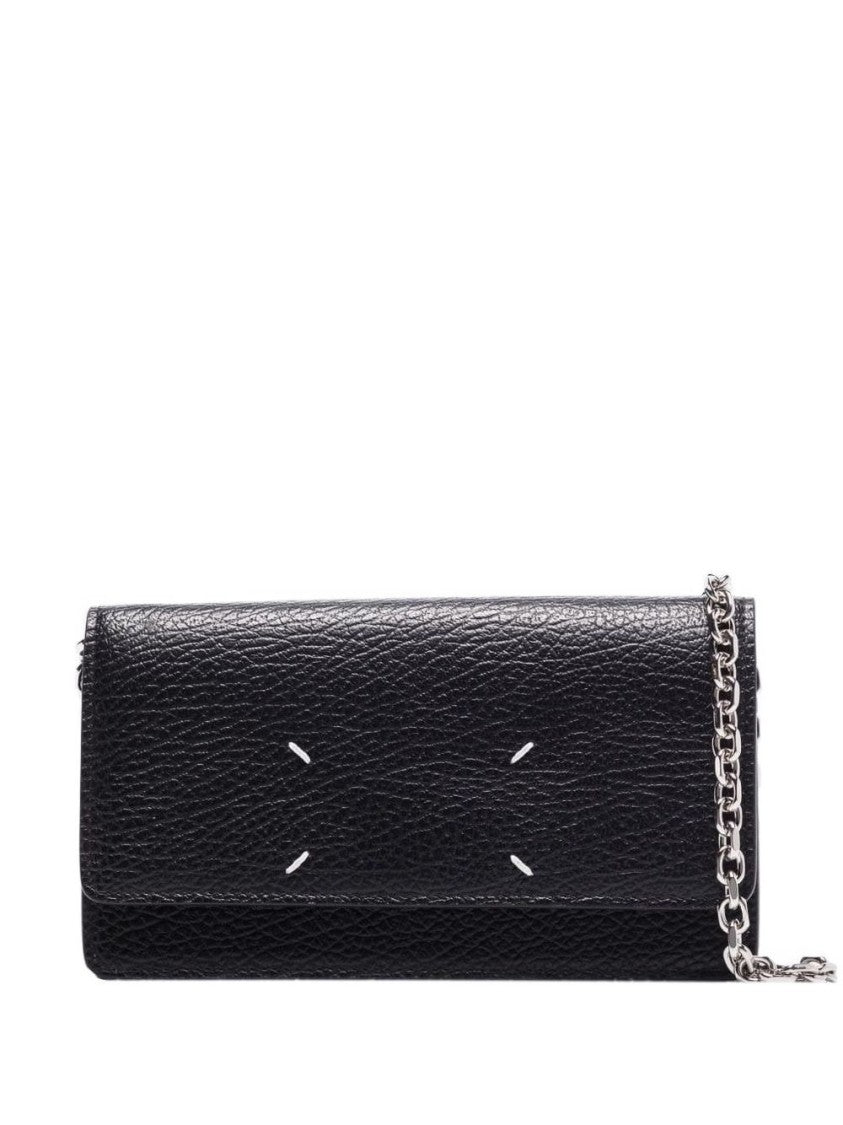 Maison Margiela Textured Leather Wallet With Silver-Tone Chain Strap