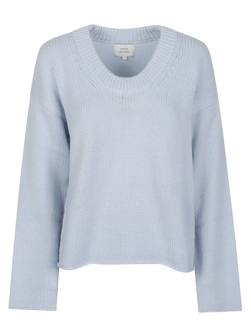 Loulou De Saison Blue Derry Lds U-Neck Cashmere Sweater