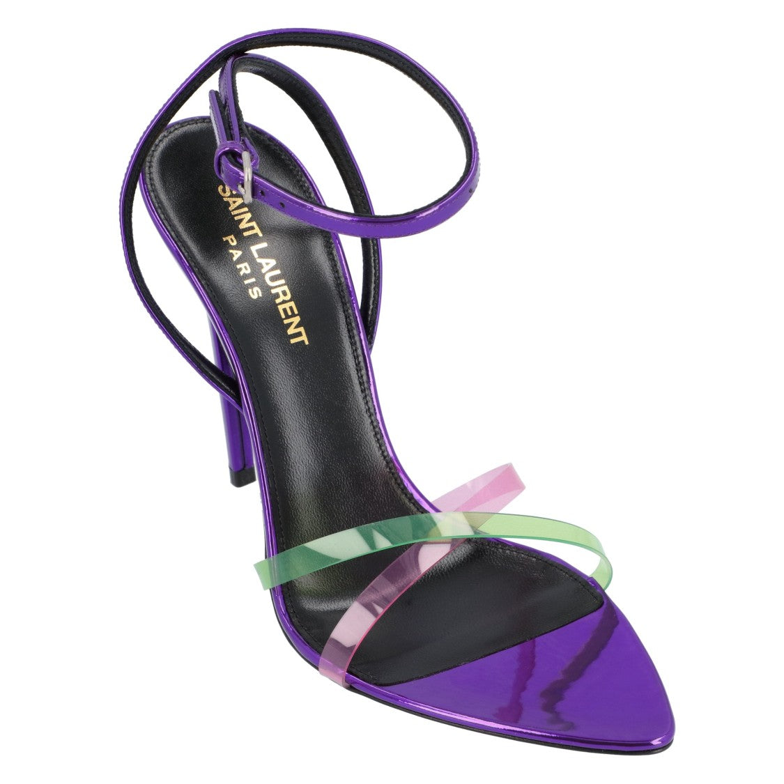 Saint Laurent Gippy Patent Leather And Plexi Sandals Purple