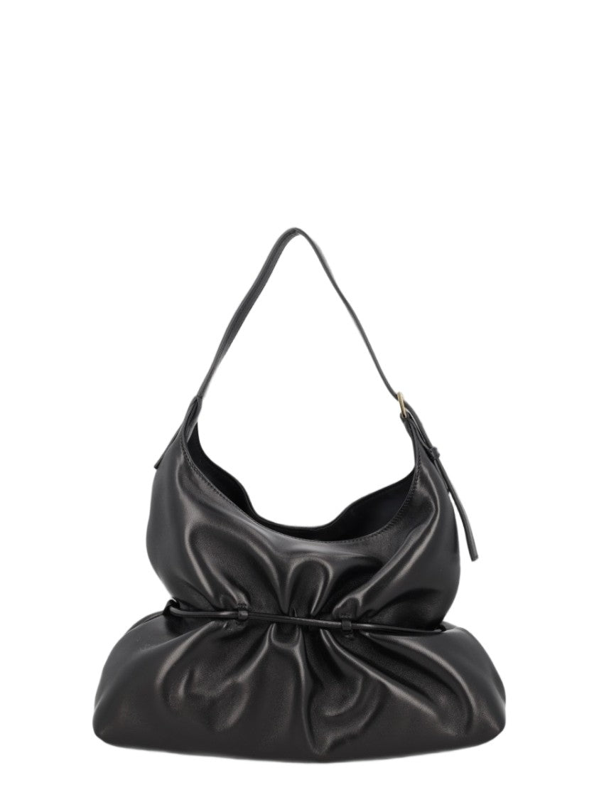 Balmain Black Gathered Metallic Accent Leather Shoulder Bag