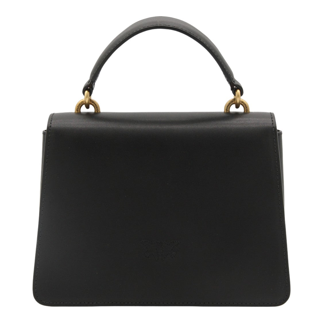 Pinko Structured Black Handbag With Gold-Tone Chain And Bird Clasp