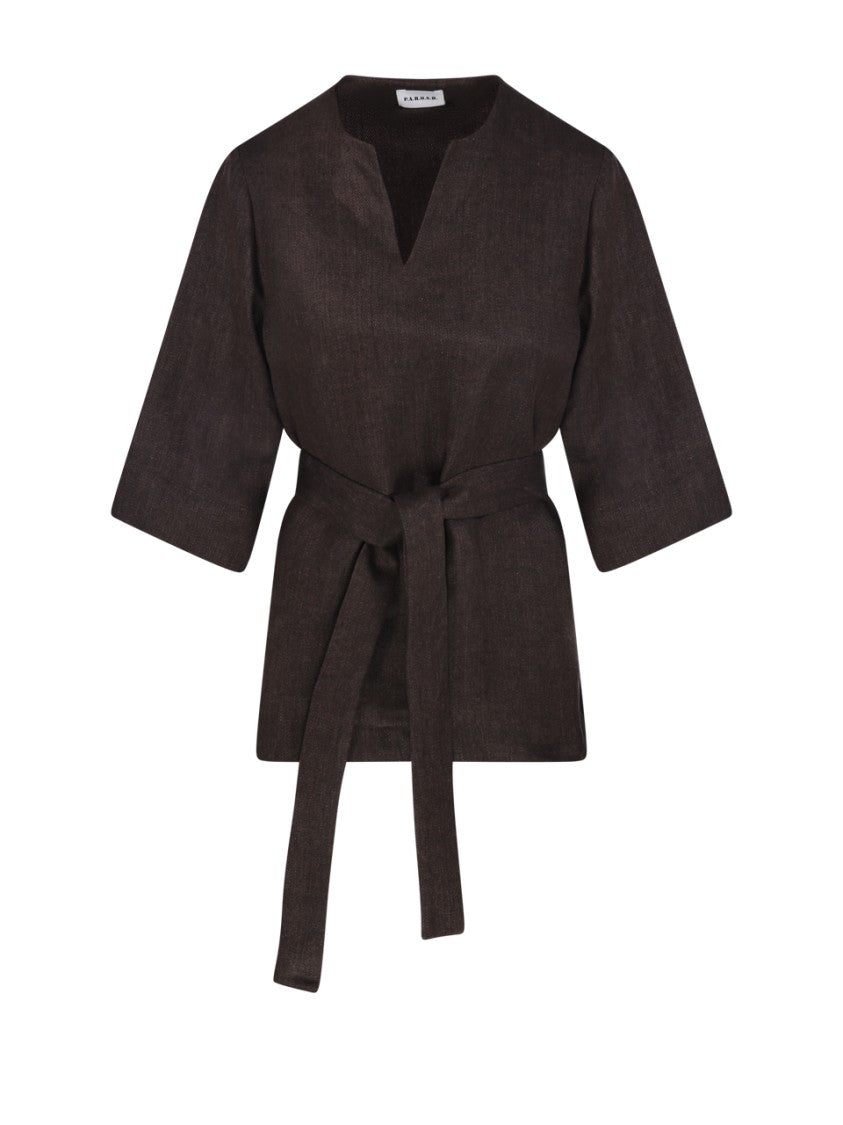 Parosh Relaxed Fit Linen Blouse With V-Neckline