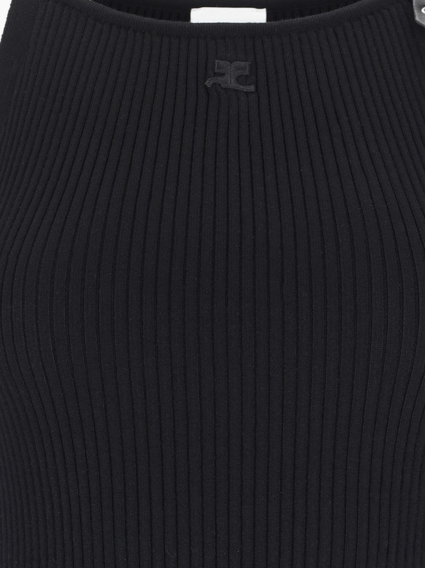 Courrèges Black Fabric Mini Ribbed Dress
