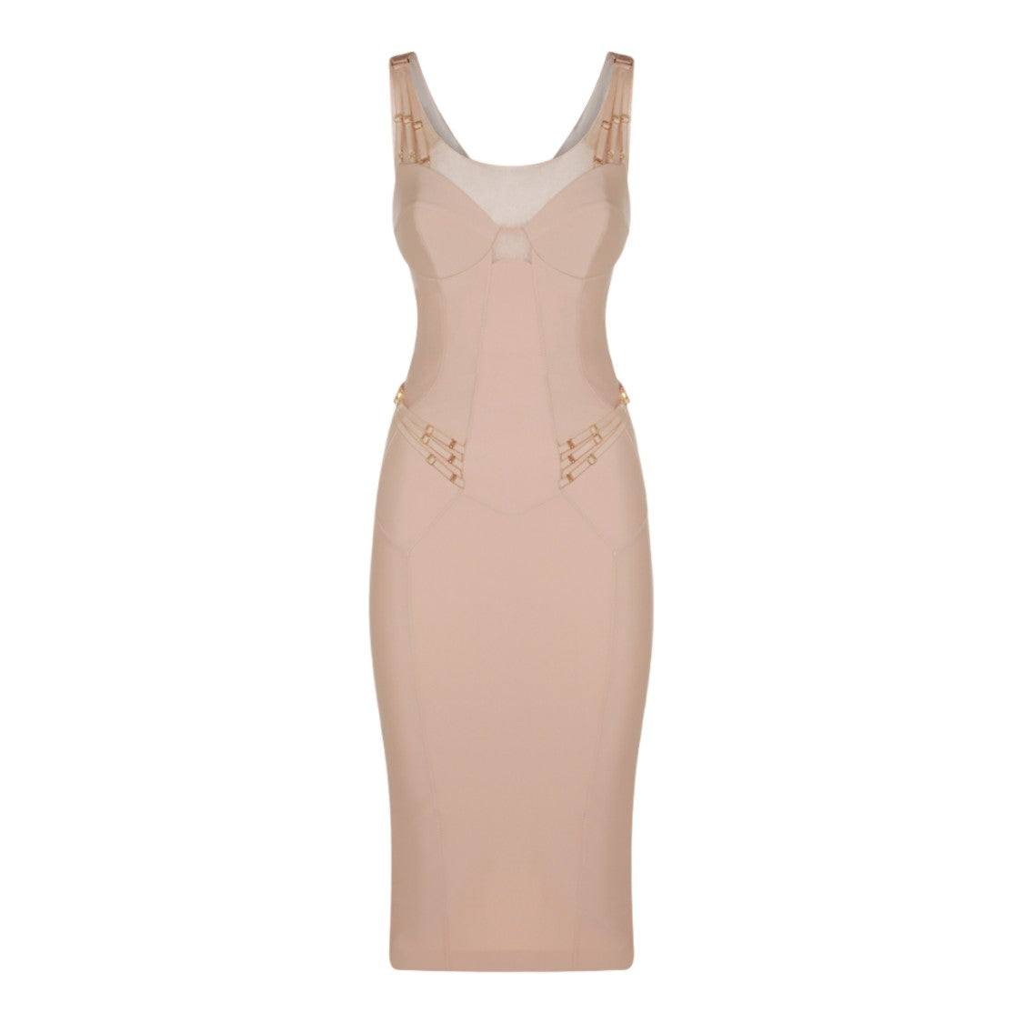 Elisabetta Franchi Fitted Midi Dress With Structured Bustier Bodice And Gold-Tone Hardware