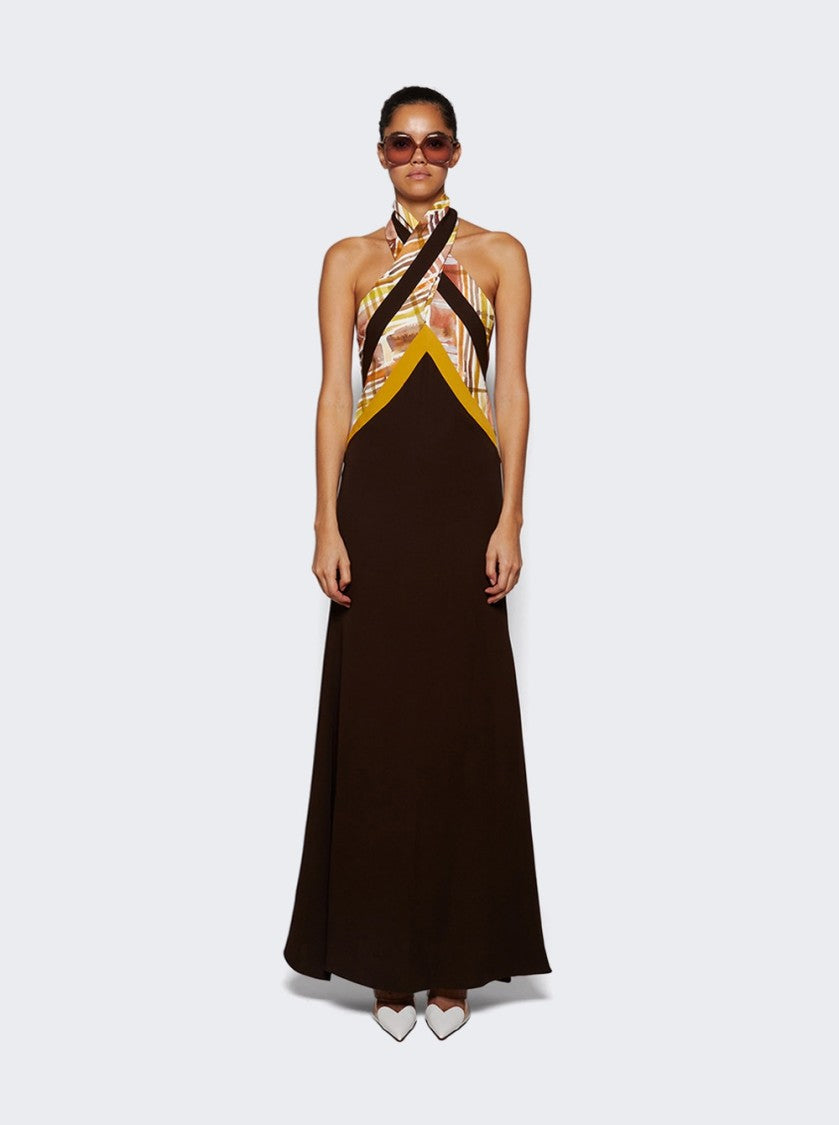 Rosie Assoulin Twisted Halter Dress In Double Faced Georgette Brown