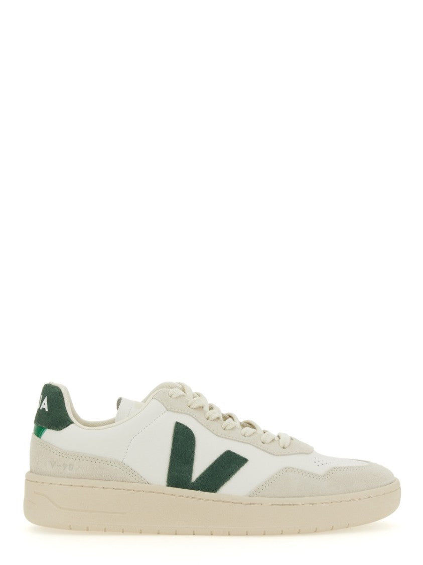 Veja White V-90 Suede Overlay Sneakers