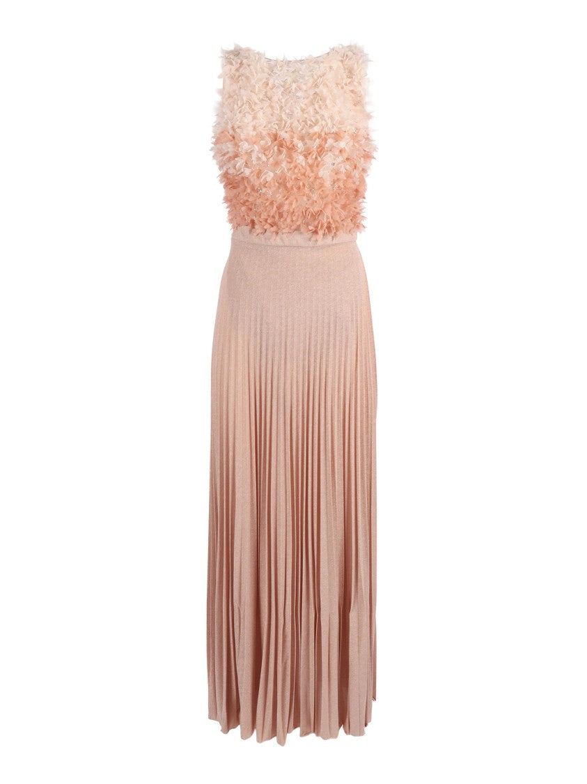 Elisabetta Franchi Floral Appliqué V Cut Midi Dress
