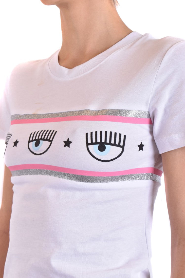 Chiara Ferragni Fitted White T-Shirt With Playful Eye Motif