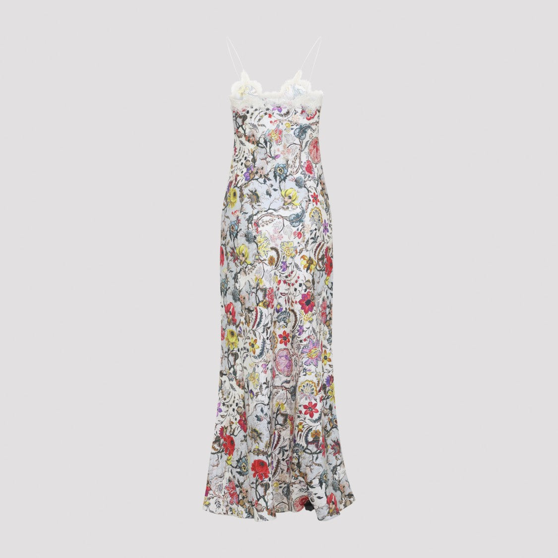 Roberto Cavalli Silk Floral Maxi Dress With Lace Trim
