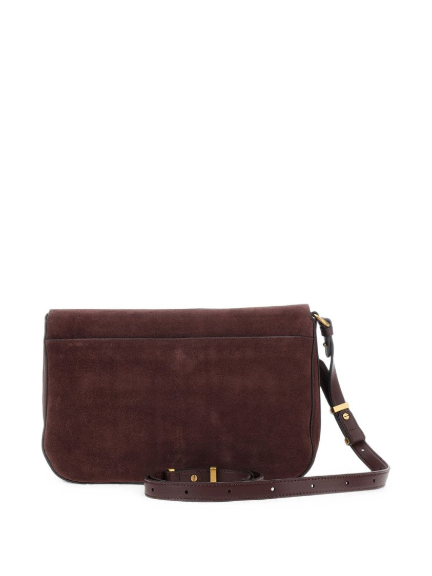 Pinko Rectangular Suede Gold-Detail Shoulder Bag
