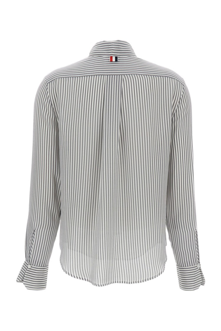 Thom Browne Striped Silk Shirt With Detachable Tie Collar And Signature Details