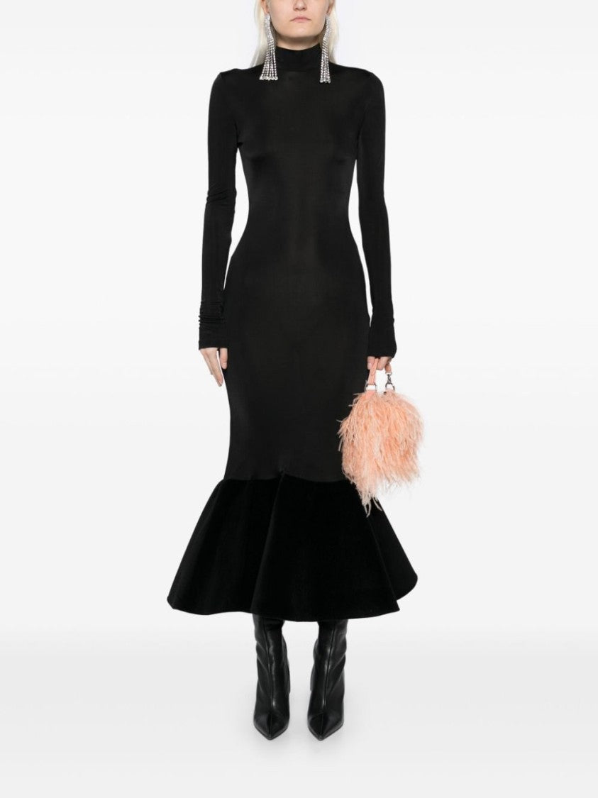 David Koma Flounce Velvet Hem Long Sleeve Midi Dress