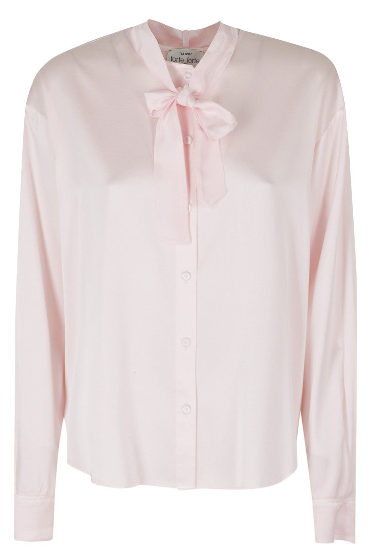 Forte Forte Cherry Blossom Heavy Stretch Silk Satin Bow Tie Shirt