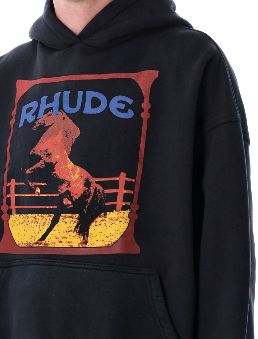 Rhude Cadre Hoodie In Vintage Black With Graphic Print