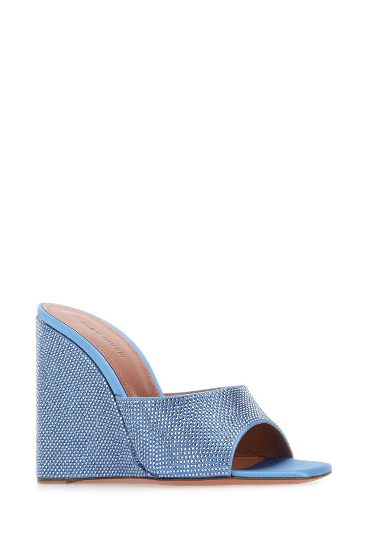 Amina Muaddi Cerulean Blue Satin Lupita Mules