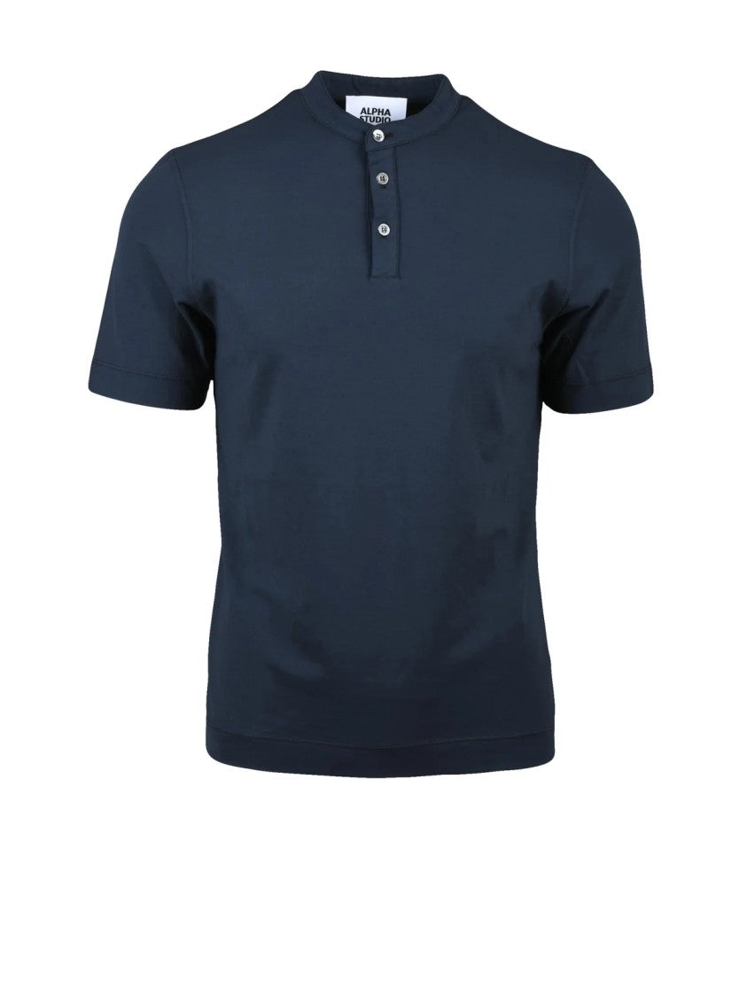 Alpha Studio Dark Blue Cotton Elastane Serafino T-Shirt
