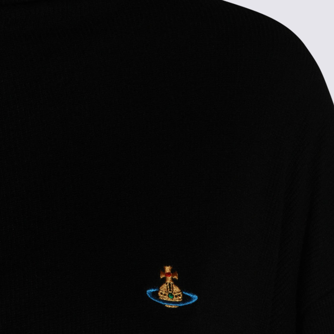 Vivienne Westwood Long-Sleeved Black Top With Subtle Boat Neckline And Embroidered Emblem