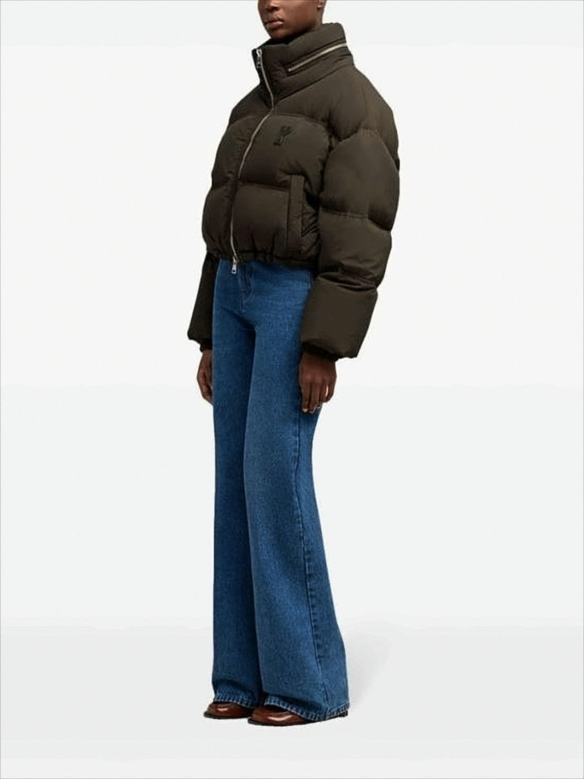 Ami Boxy Cropped Puffer Jacket With High Collar