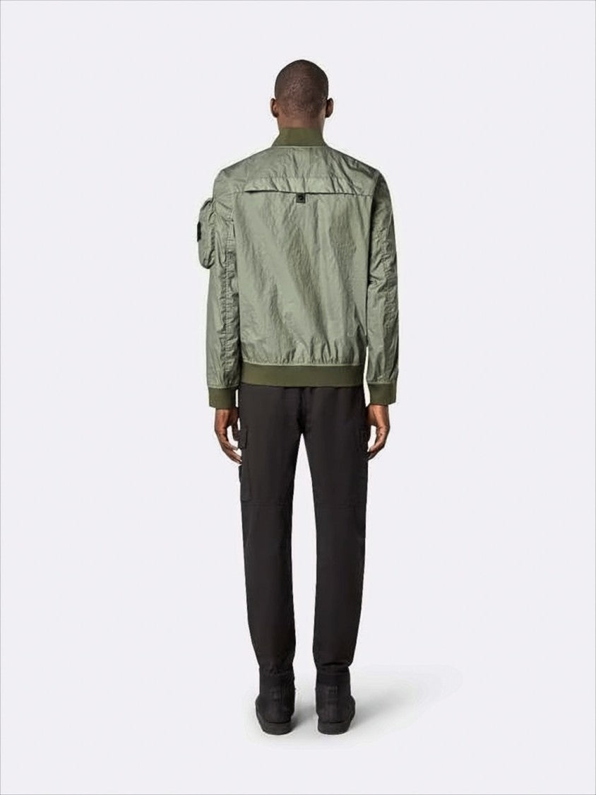 Stone Island Lightweight Crinkled Texture Bomber Jacket With Flap Pockets