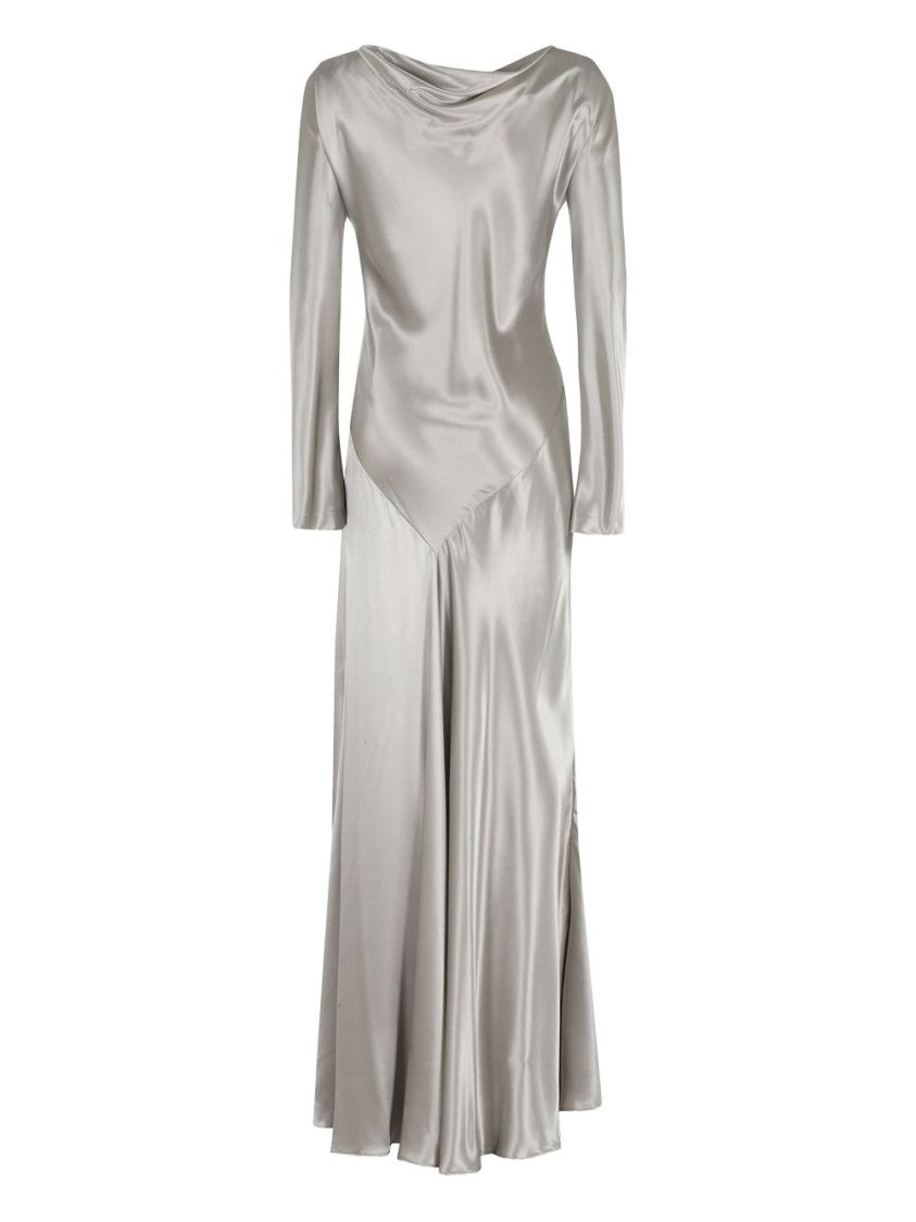 Alberta Ferretti Long Silver Satin Dress With Bias-Cut
