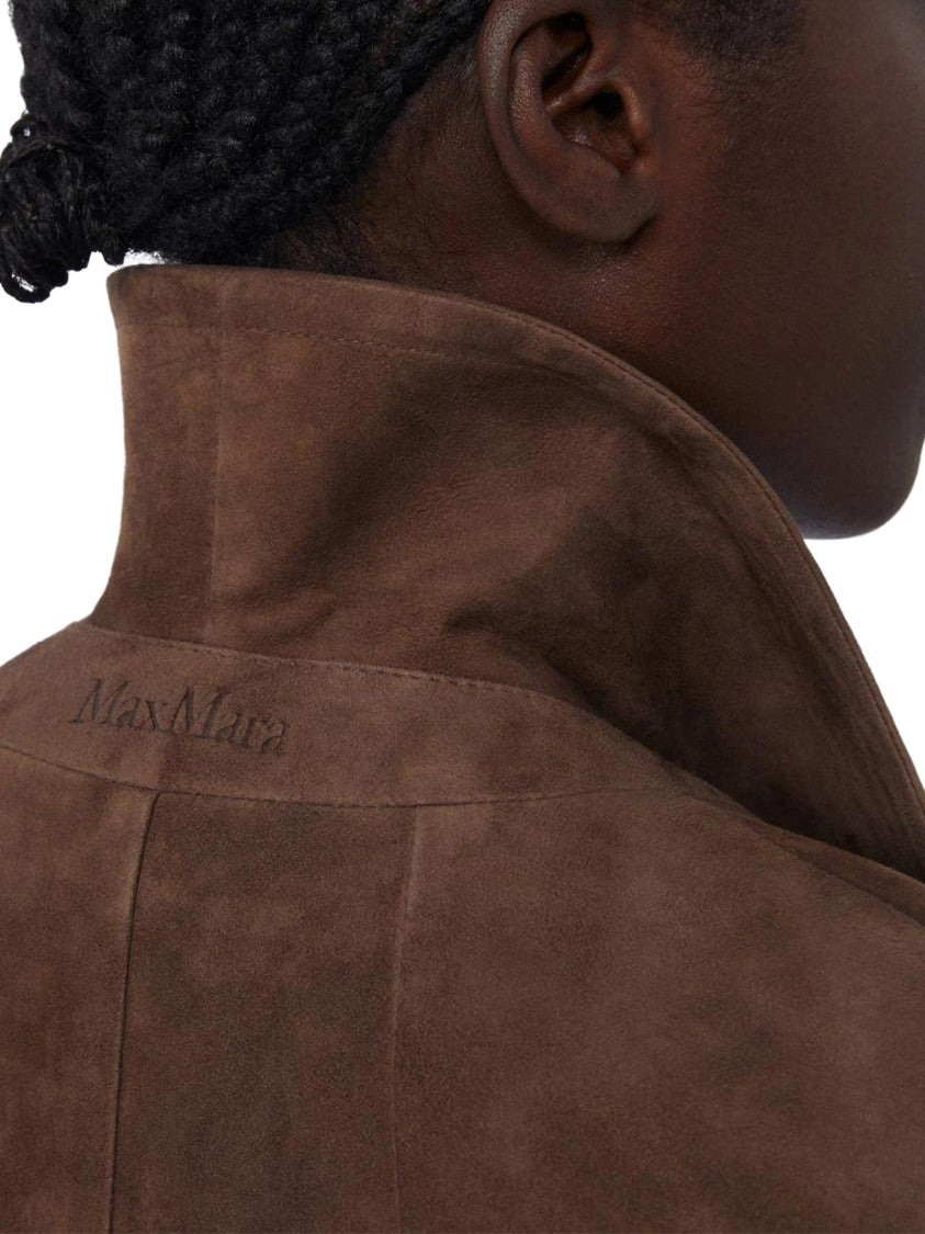 Max Mara Brown Lambskin Suede Jacket With Classic Collar