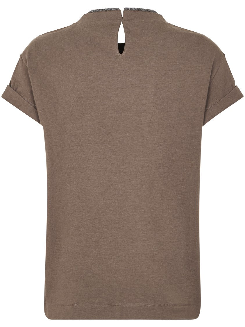 Brunello Cucinelli Relaxed-Fit Brown T-Shirt With Keyhole Detail