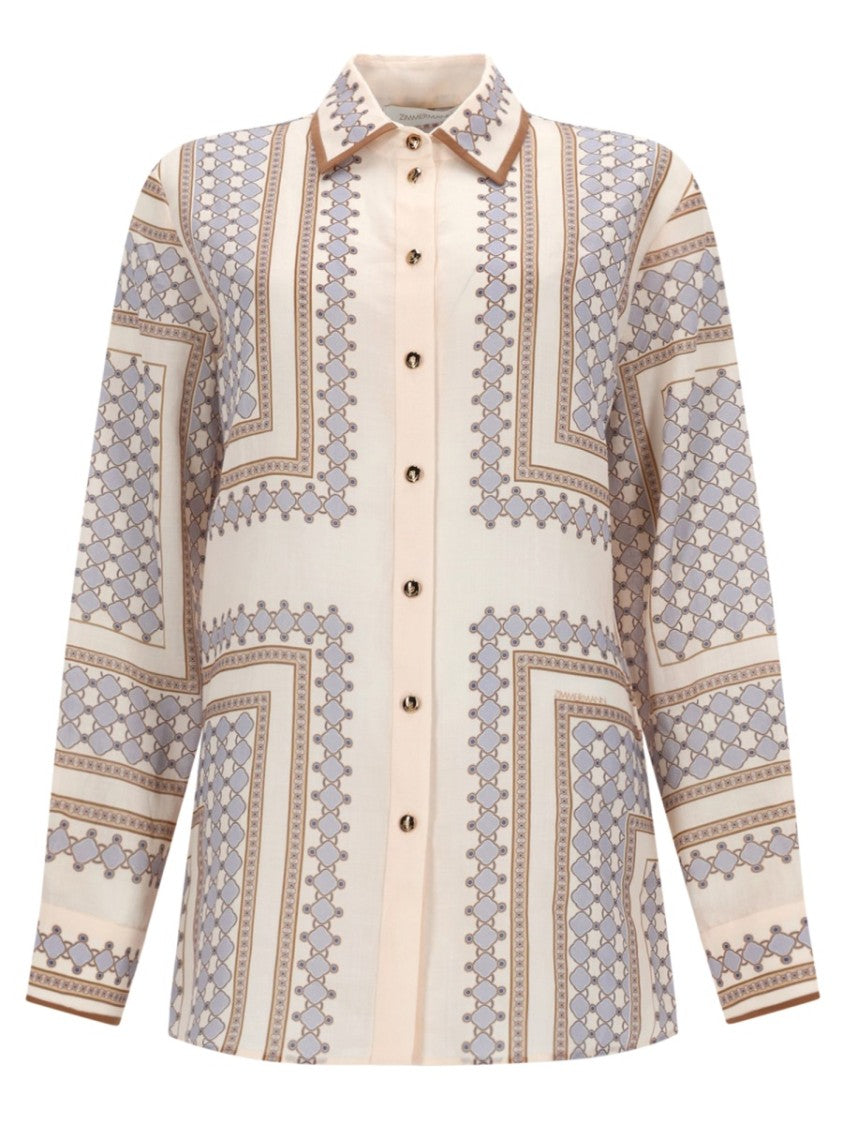 Zimmermann Beige Geometric Pattern Ramie Shirt