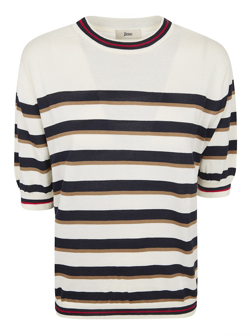 Herno Short-Sleeved Knit Top With Horizontal Stripes