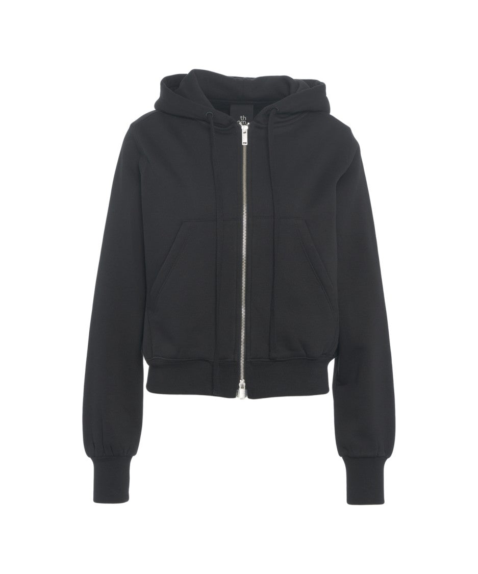 Thom Krom Cropped Black Hoodie With Adjustable Drawstring