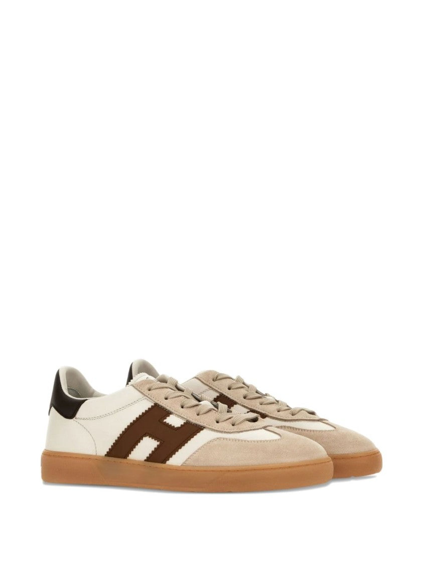 Hogan Light Beige Leather Sneakers With Appliqué Logo