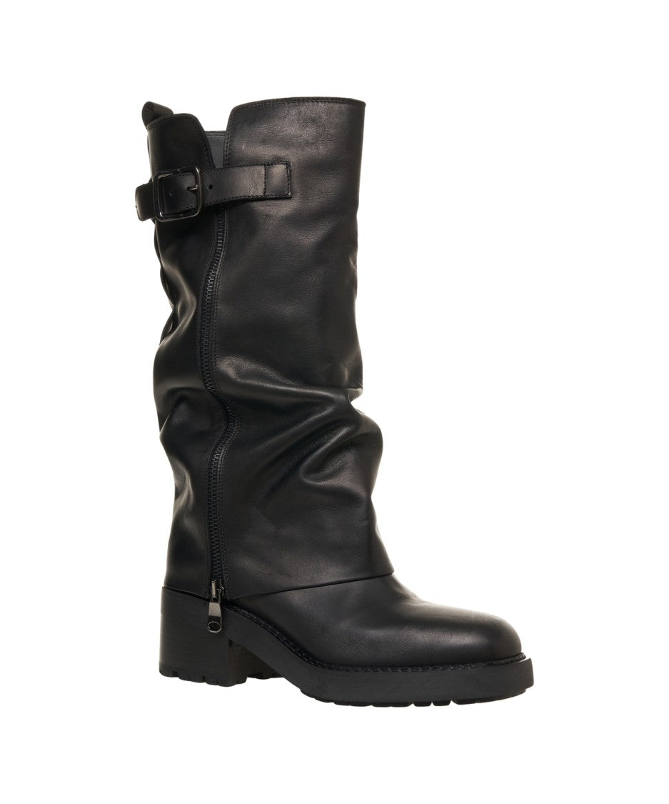 Curiosite Leather Ankle Boots With Decorative Buckle