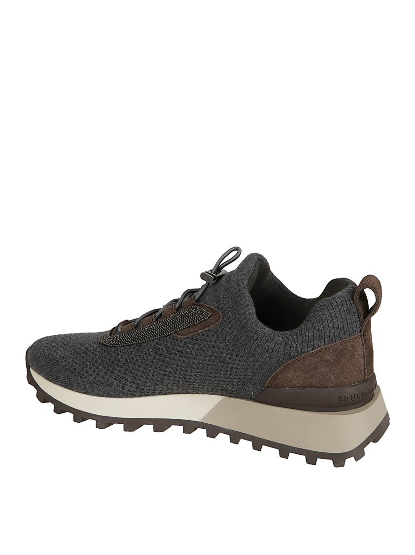 Brunello Cucinelli Knitted Low-Top Sneakers With Two-Tone Pattern And Jewel Accents