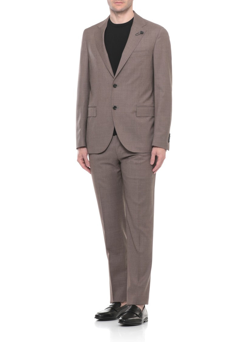 Lardini Brown Wool Lapel Pin Suit