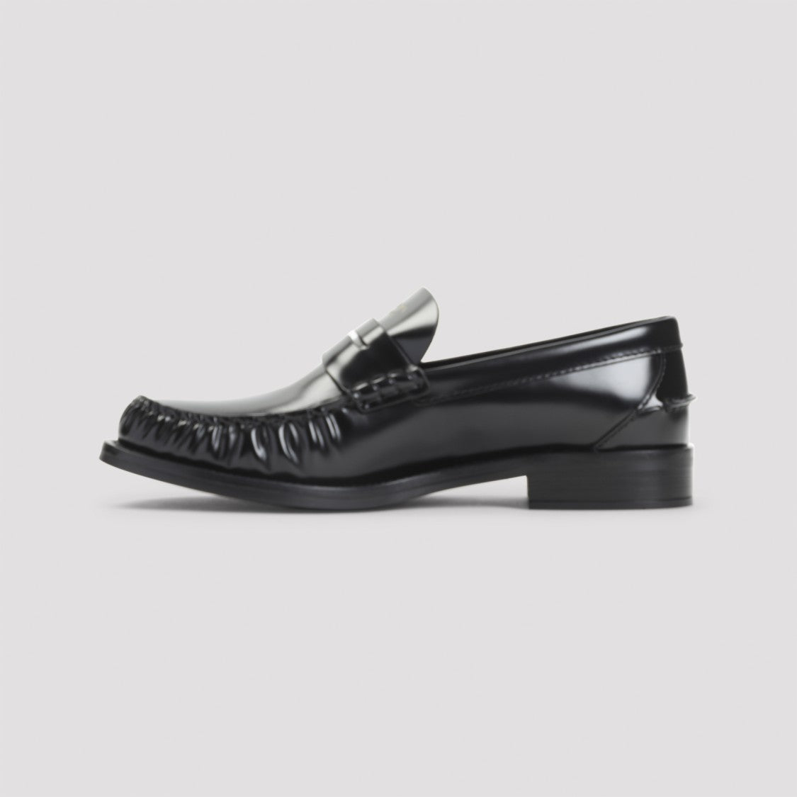 Prada Brushed Leather Loafers With Penny Strap And Polished Finish