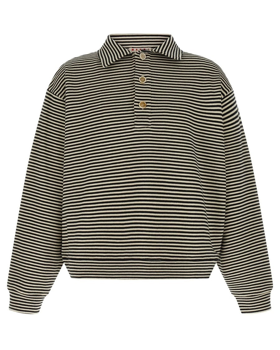 Marni Black Striped Polo Sweatshirt