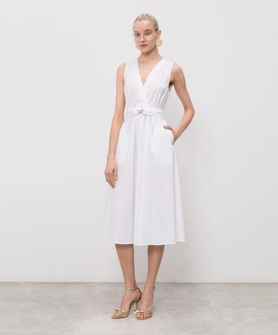 Twin-Set Sleeveless Midi Dress With Deep V-Neckline