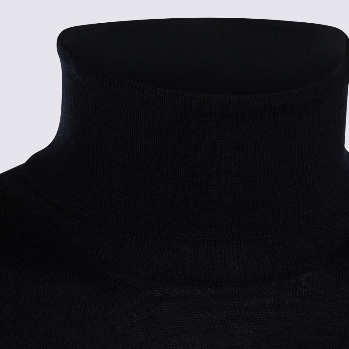 Canali Black Turtleneck Sweater With Snug Collar And Embossed Detail