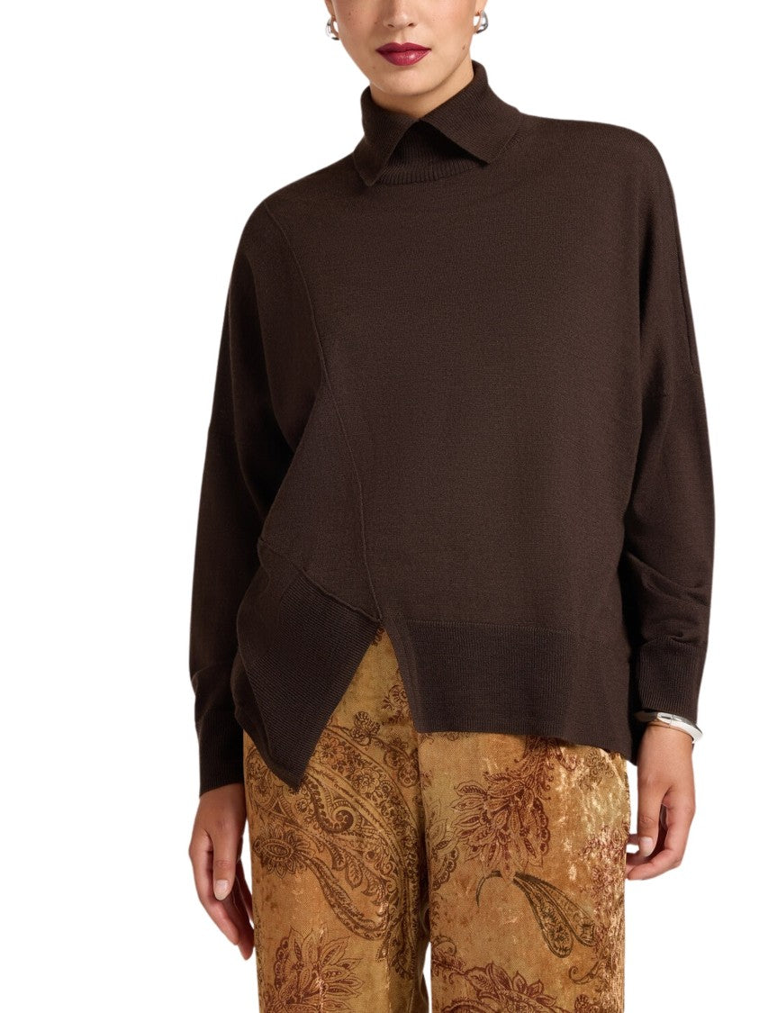 Elena Miro` Asymmetrical Hem Wool Turtleneck Sweater