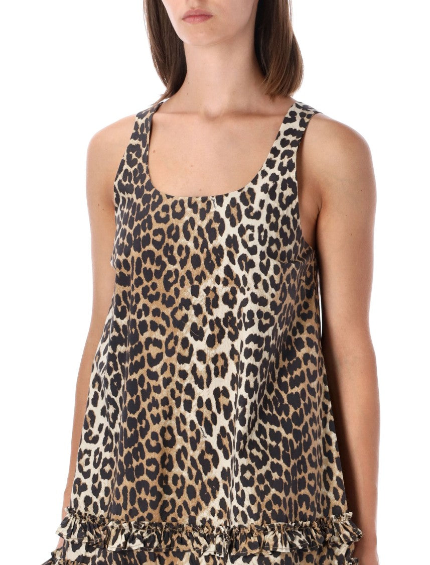 Ganni Leopard Cotton Poplin Mini Dress