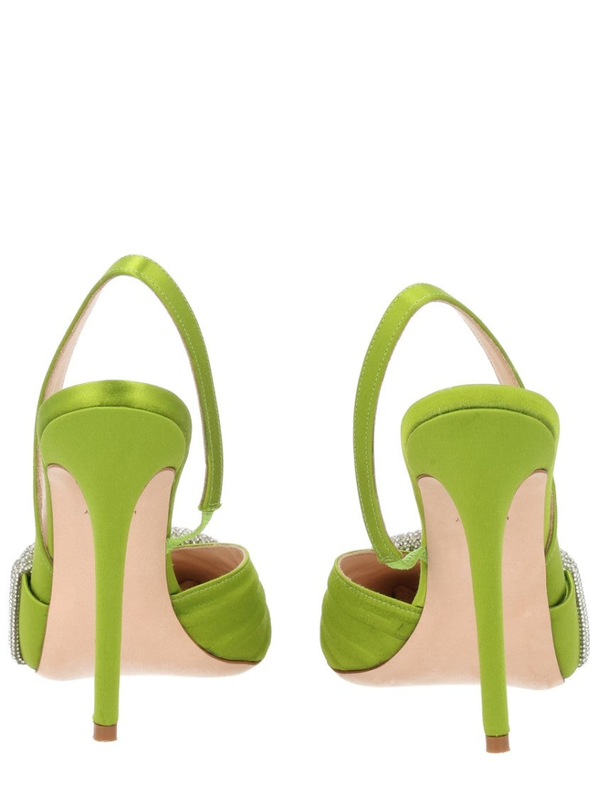 Hibourama Lime Green Pointed Toe Satin Slingback Heels