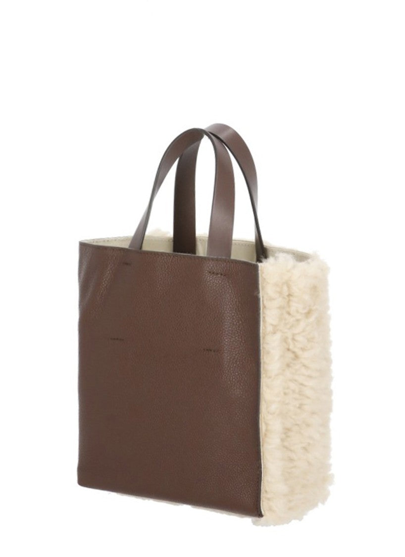 Marni Brown Fur-Blend Logo Handbag