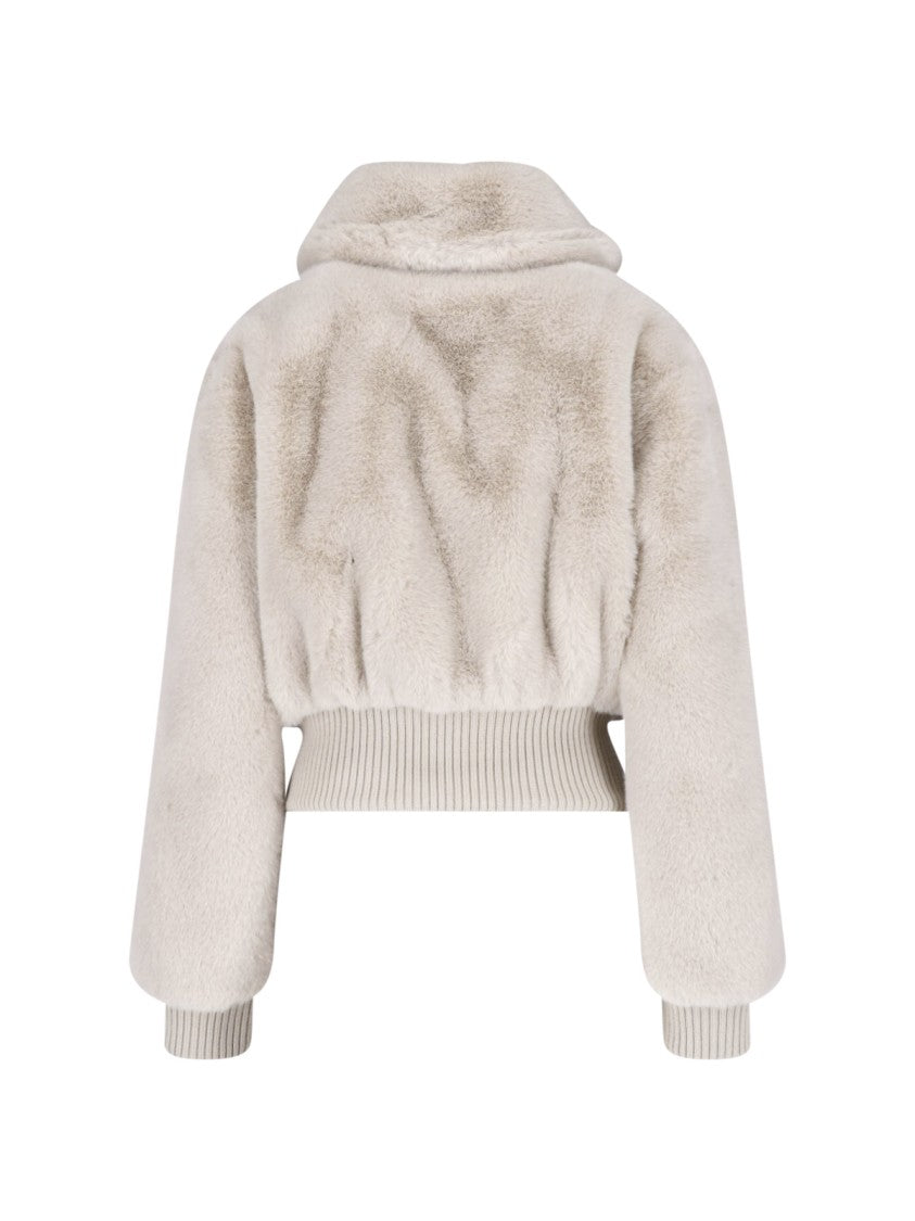 Pinko Beige Faux Fur Bagels Bomber Jacket