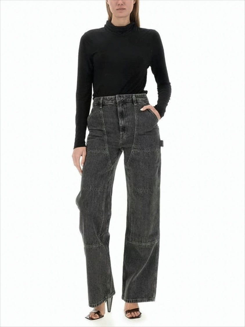 Helmut Lang Wide-Leg High-Waist Denim Pants With Utilitarian Detailing